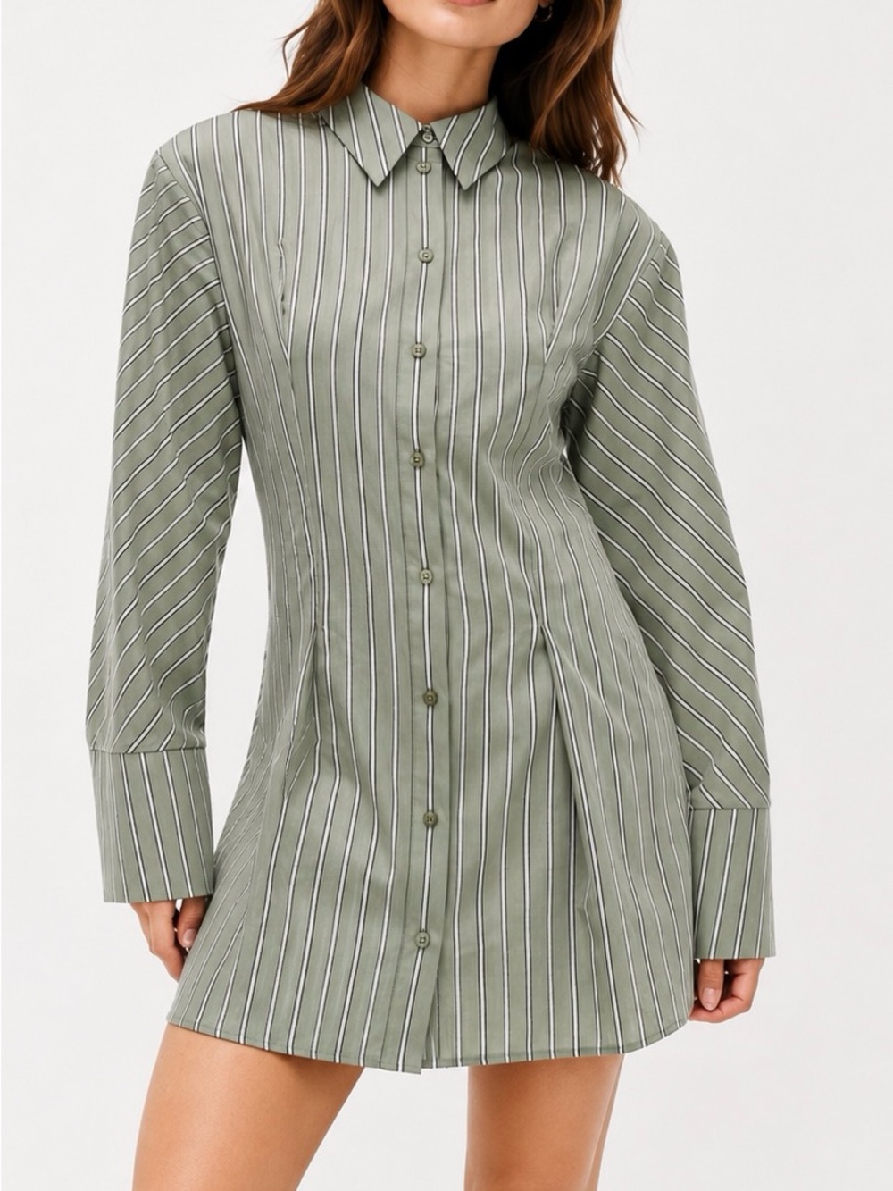 ASOS Olive Green Striped Shirt Mini Dress
